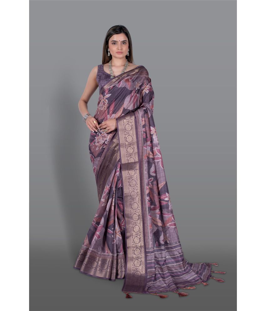     			Chashni Art Silk Printed Saree With Blouse Piece - Purple ( Pack of 1 )