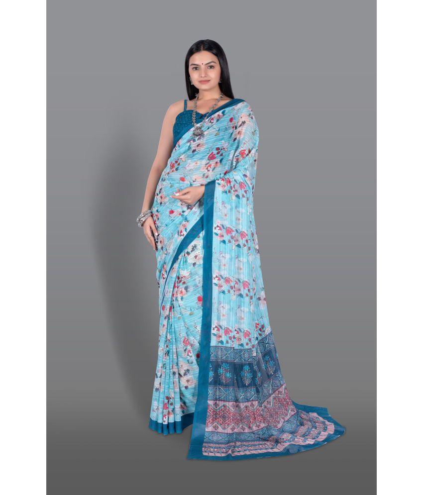     			Chashni Art Silk Printed Saree With Blouse Piece - Light Blue ( Pack of 1 )