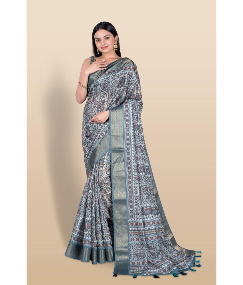     			Chashni Art Silk Printed Saree With Blouse Piece - Blue ( Pack of 1 )