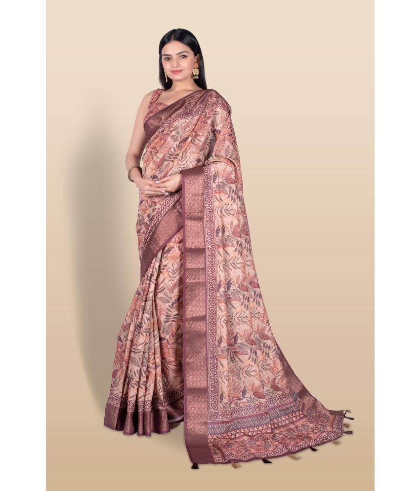     			Chashni Art Silk Printed Saree With Blouse Piece - Beige ( Pack of 1 )