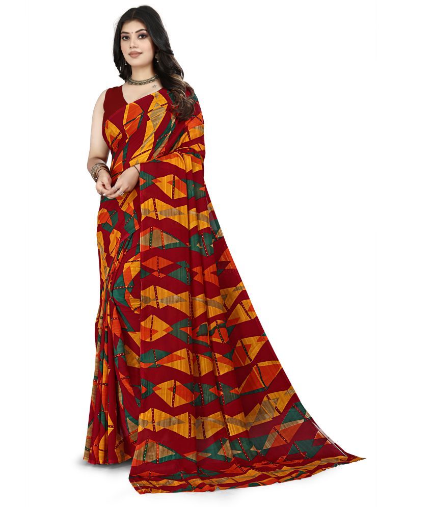     			Chashni Georgette Printed Saree With Blouse Piece - Maroon ( Pack of 1 )