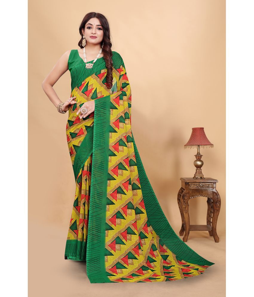     			Chashni Georgette Printed Saree With Blouse Piece - Mustard ( Pack of 1 )