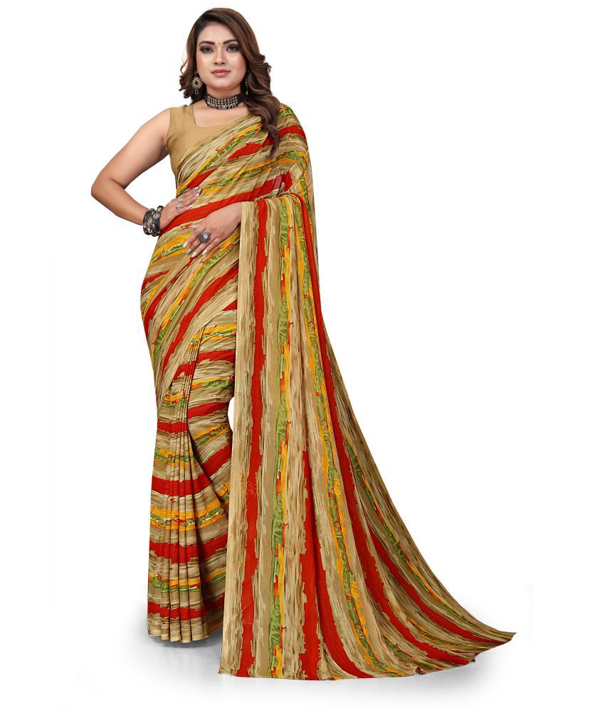    			Chashni Georgette Printed Saree With Blouse Piece - Beige ( Pack of 1 )
