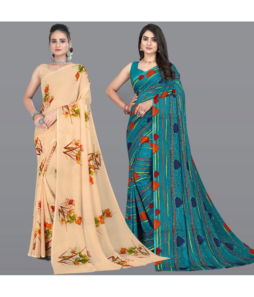     			Chashni Georgette Printed Saree With Blouse Piece - Multicolor ( Pack of 2 )