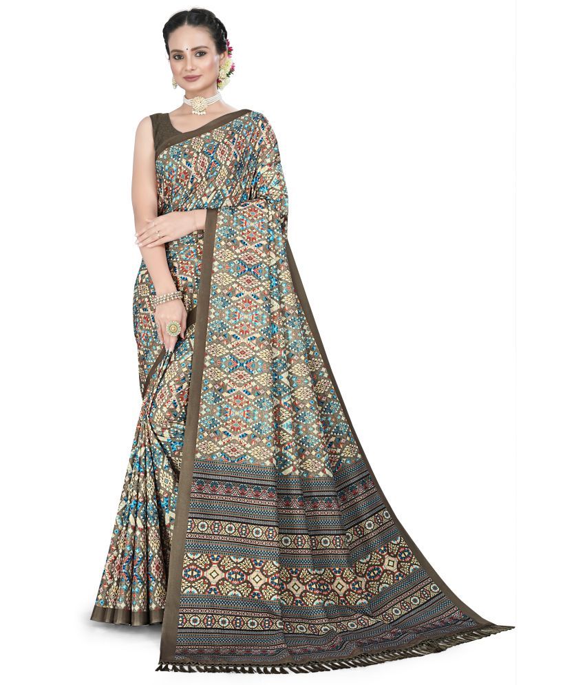     			Chashni Satin Printed Saree With Blouse Piece - Olive ( Pack of 1 )