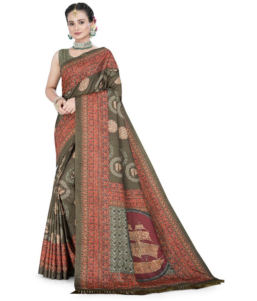     			Chashni Satin Printed Saree With Blouse Piece - Mint Green ( Pack of 1 )