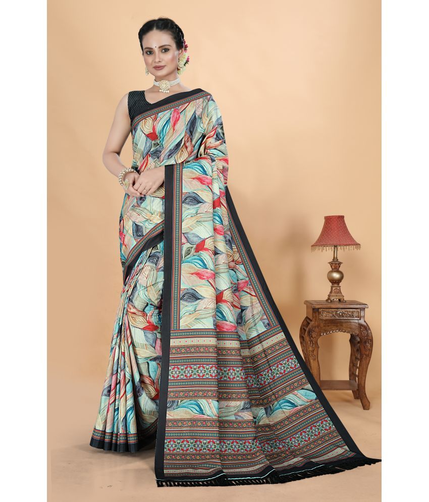     			Chashni Satin Printed Saree With Blouse Piece - Multicolor ( Pack of 1 )