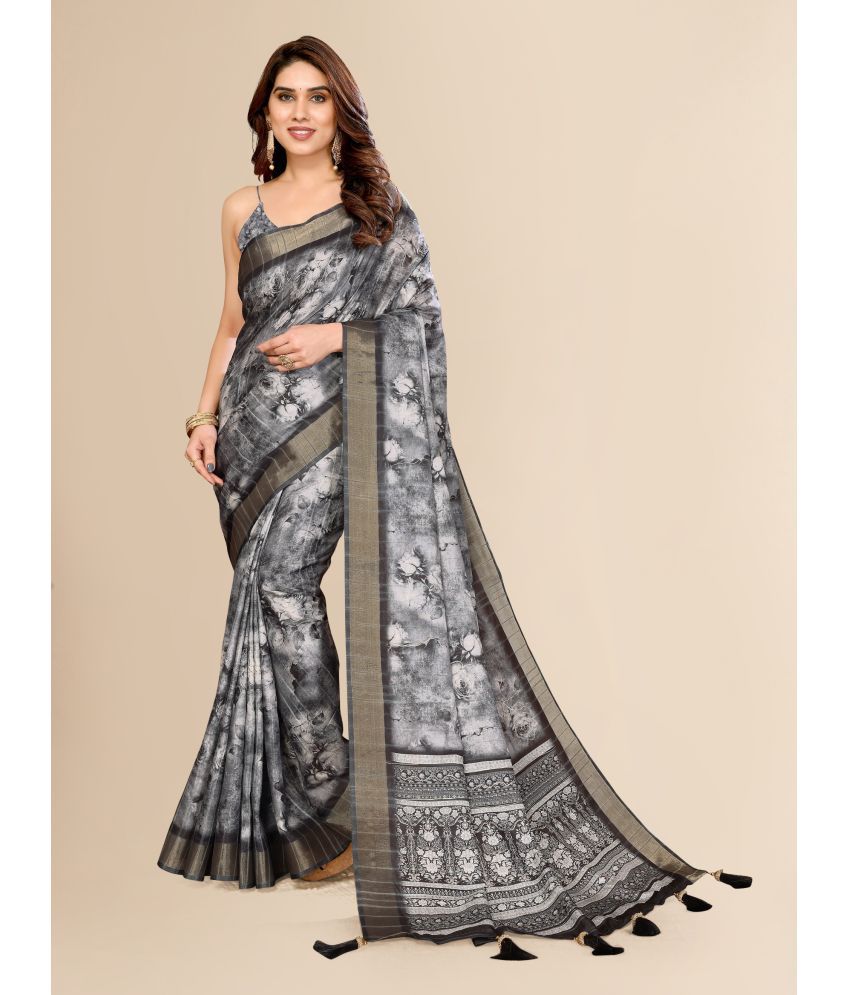     			Chashni Silk Blend Printed Saree With Blouse Piece - Grey ( Pack of 1 )