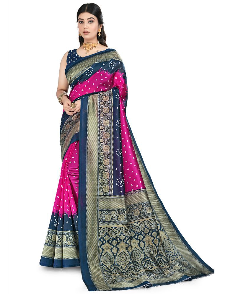     			Chashni Silk Blend Printed Saree With Blouse Piece - Pink ( Pack of 1 )