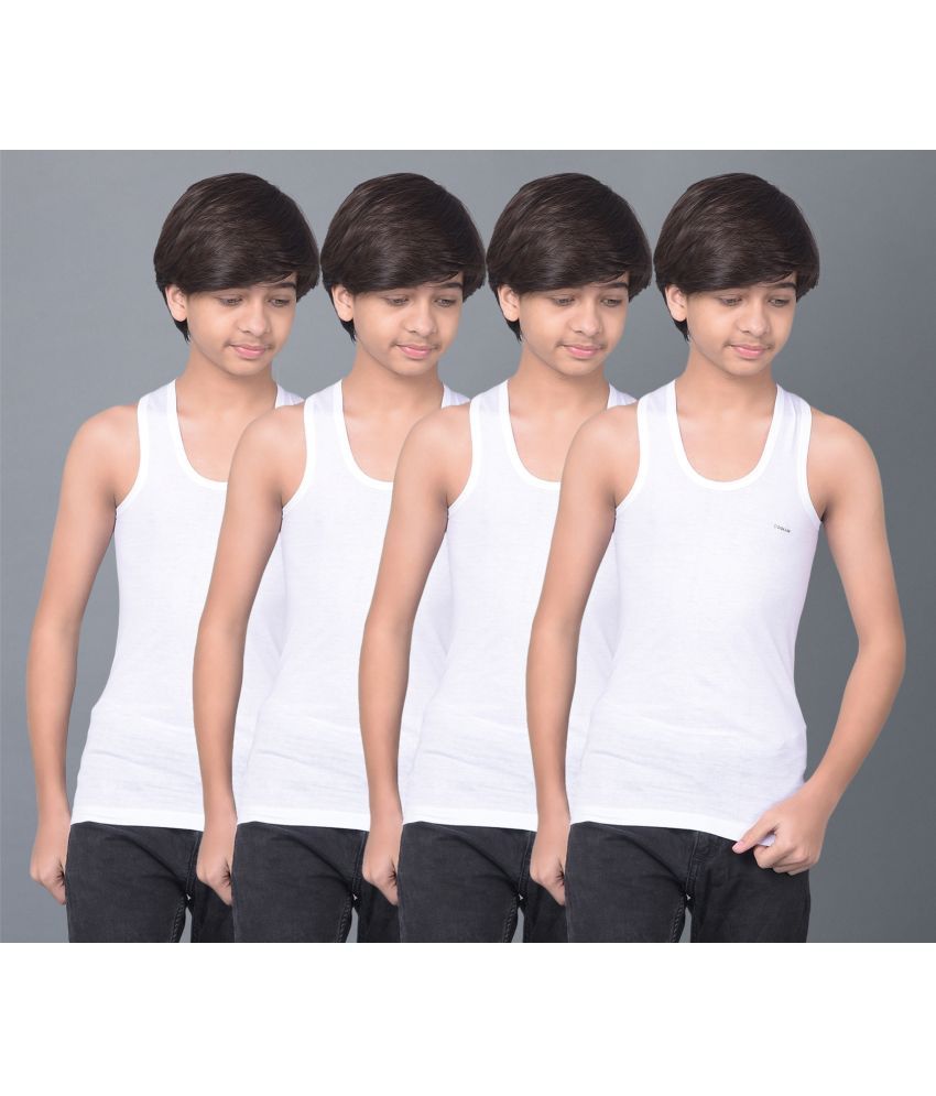     			Pack of 4 Dollar Bigboss Cotton Blend Solid Boys Vest ( White ) MBKVE-01-FNRN-WHT-PO4