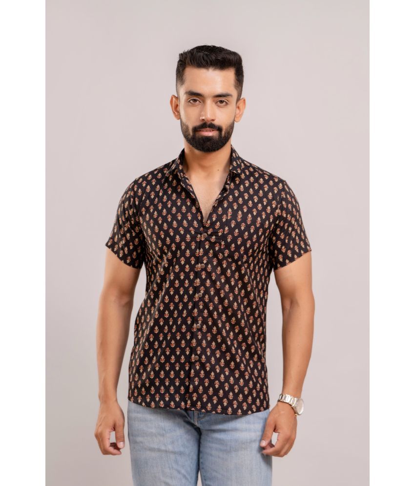     			Frionkandy 100% Cotton Regular Fit Printed Half Sleeves Men's Casual Shirt - Black ( Pack of 1 )