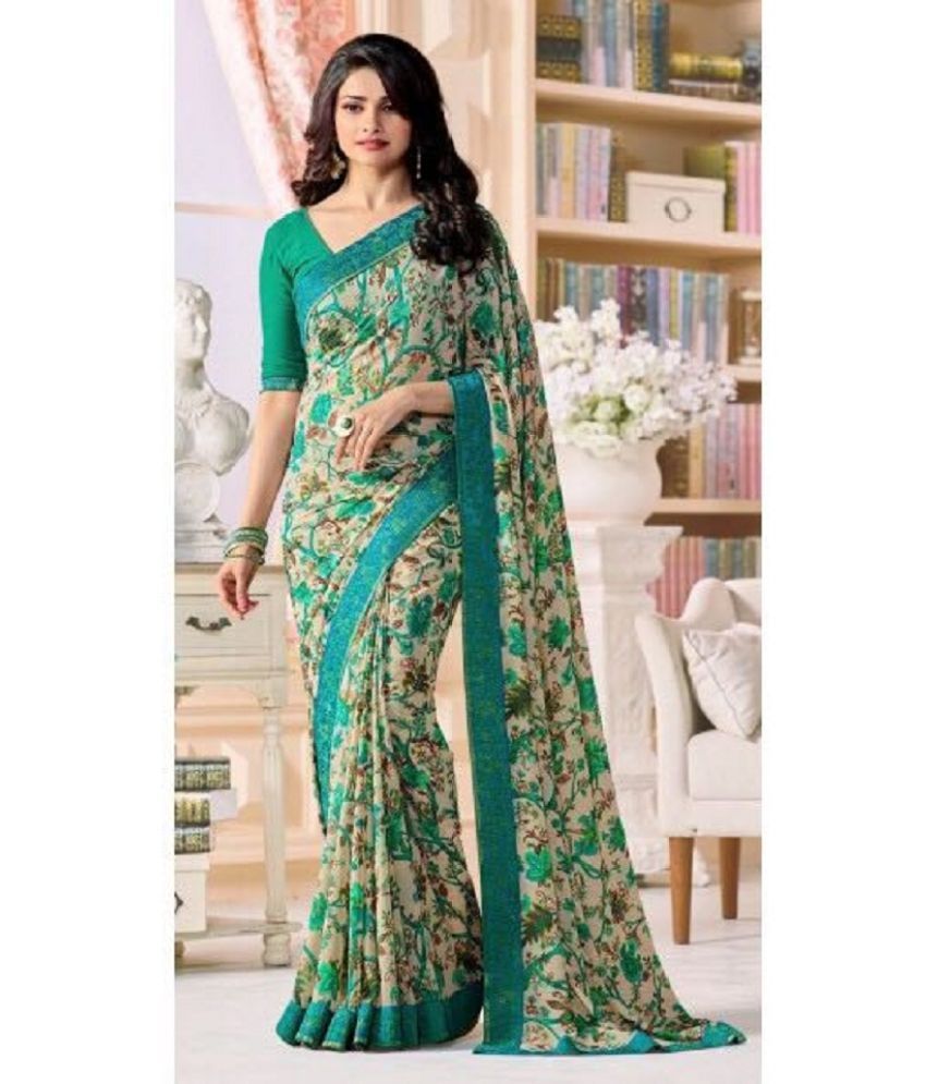     			Gazal Fashions Georgette Printed Saree With Blouse Piece - Rama ( Pack of 1 )