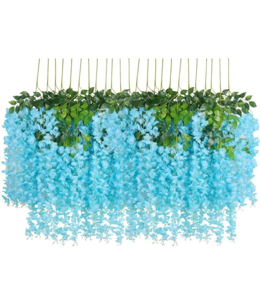     			Green plant indoor - Light Blue Wild Artificial Flowers Bunch ( Pack of 12 )