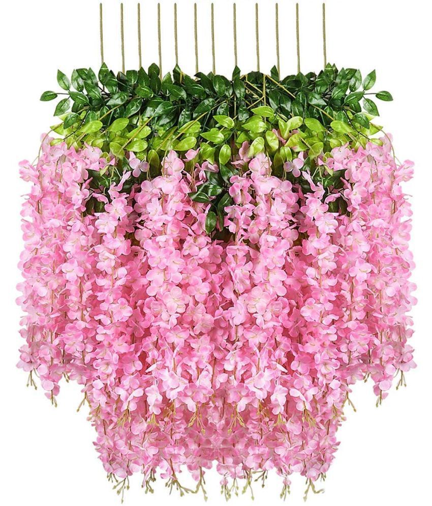    			Green plant indoor - Pink Wild Artificial Flowers Bunch ( Pack of 12 )