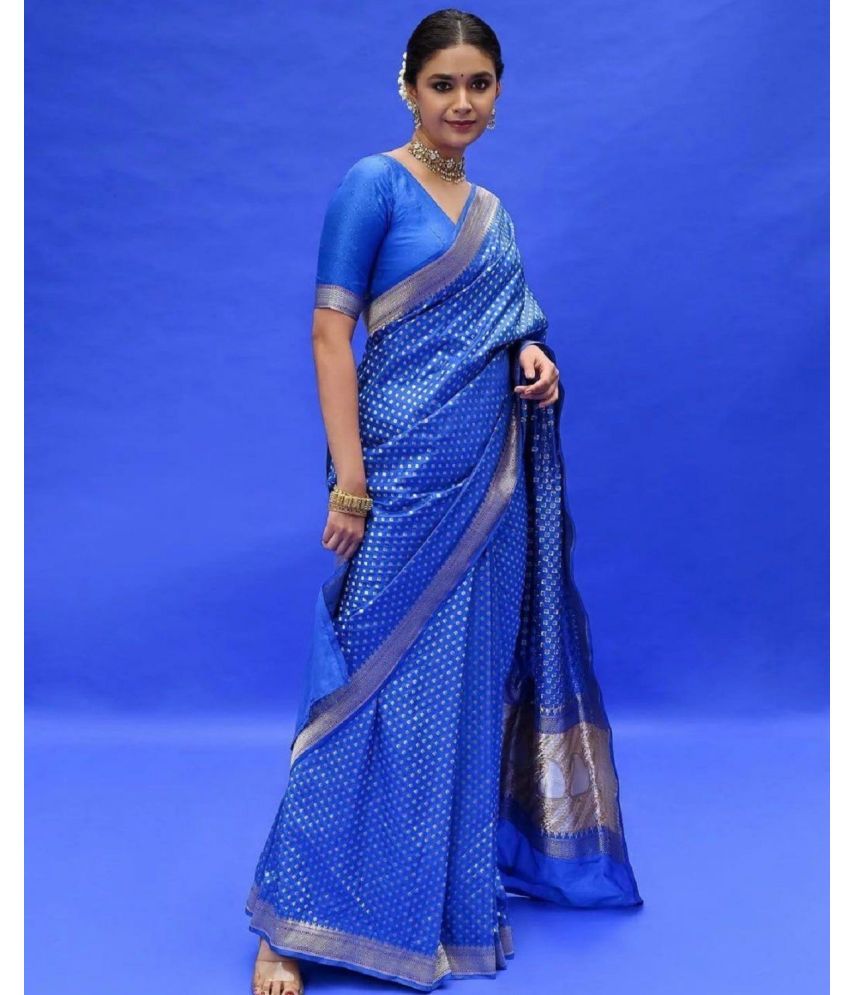     			JULEE Banarasi Silk Solid Saree With Blouse Piece - Blue ( Pack of 1 )