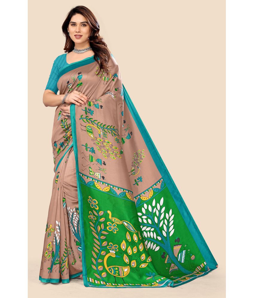     			Kanooda Prints Art Silk Printed Saree With Blouse Piece - Brown ( Pack of 1 )