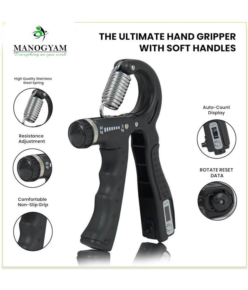     			Manogyam Hand Strengthener with Counter, Adjustable Resistance, Hand Grip/Fitness Grip  (Black)