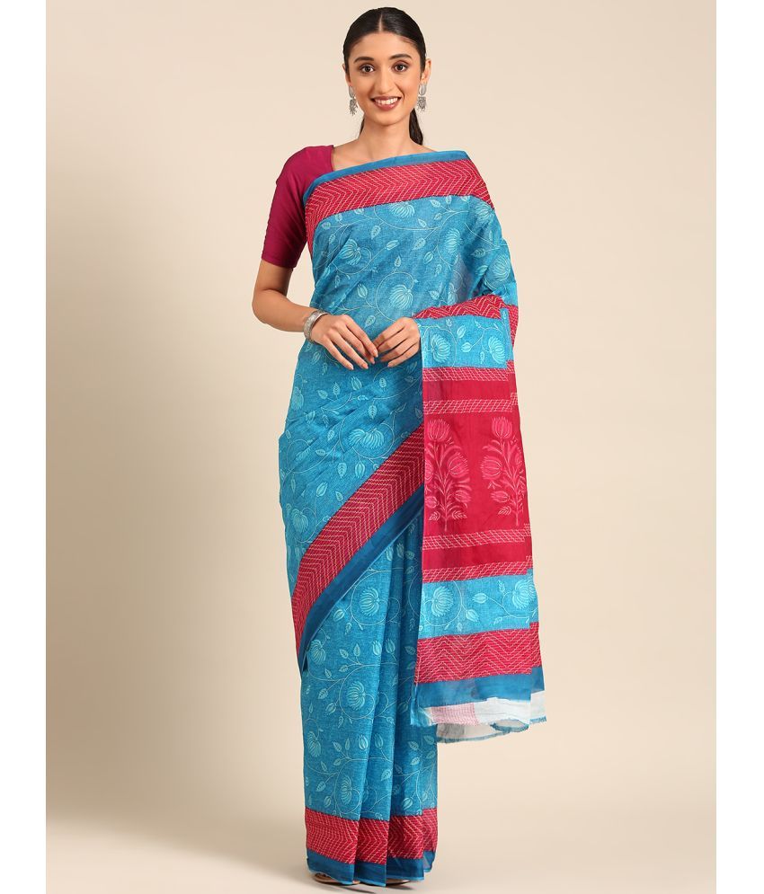     			SHANVIKA Cotton Printed Saree Without Blouse Piece - Blue ( Pack of 1 )