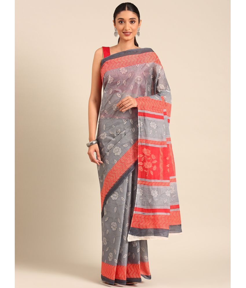     			SHANVIKA Cotton Printed Saree Without Blouse Piece - Grey ( Pack of 1 )