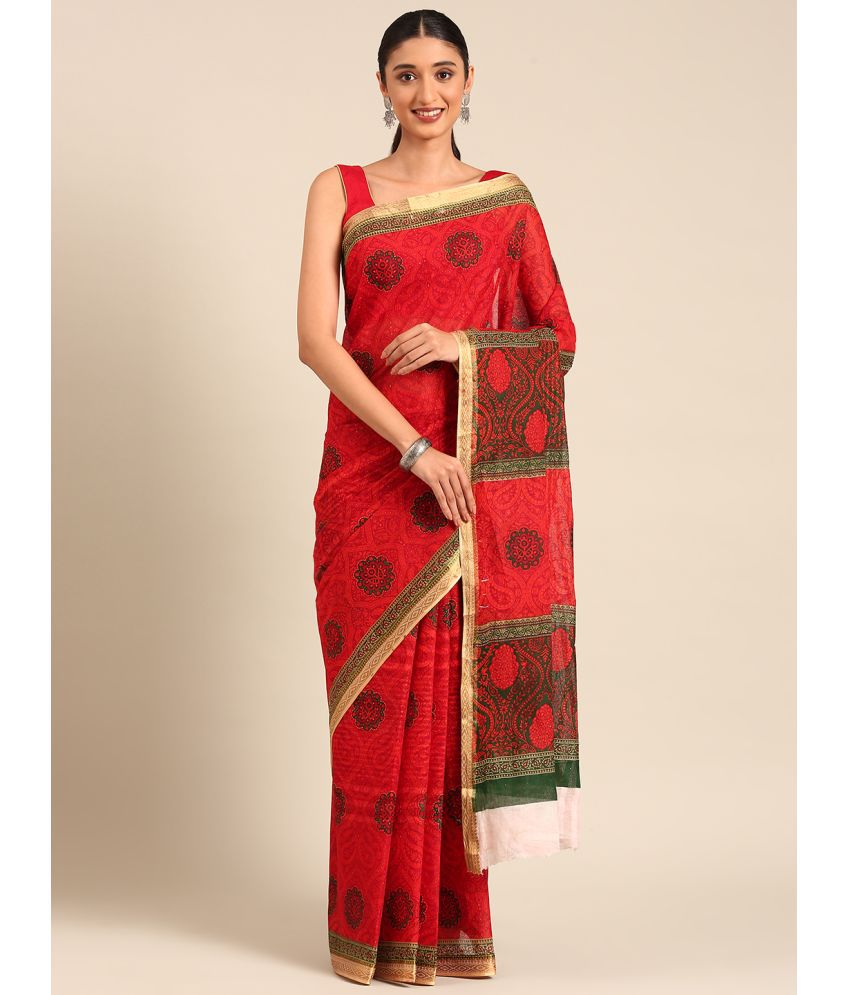     			SHANVIKA Cotton Printed Saree Without Blouse Piece - Red ( Pack of 1 )