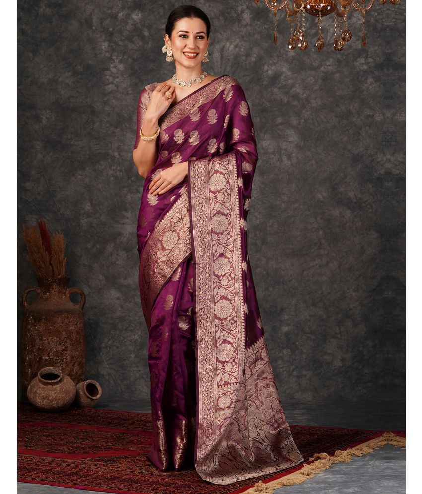     			Samah Silk Blend Woven Saree With Blouse Piece - Purple ( Pack of 1 )