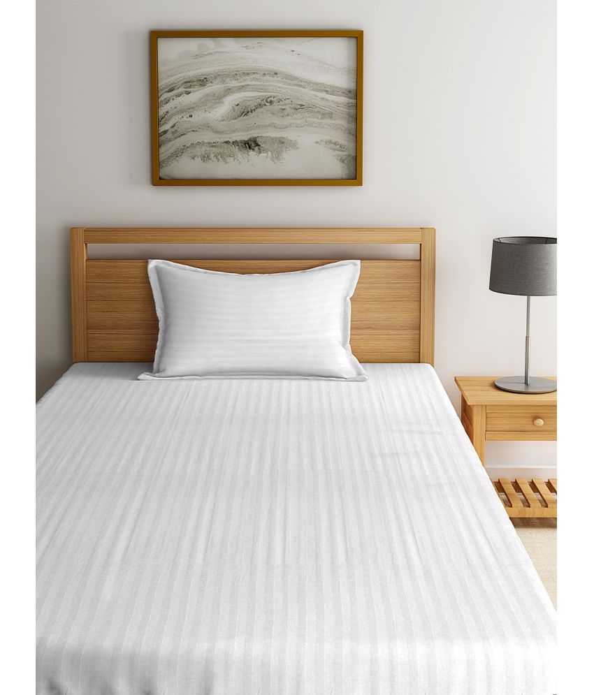     			Stop N Shop Satin Vertical Striped 1 Single Bedsheet with 1 Pillow Cover - White