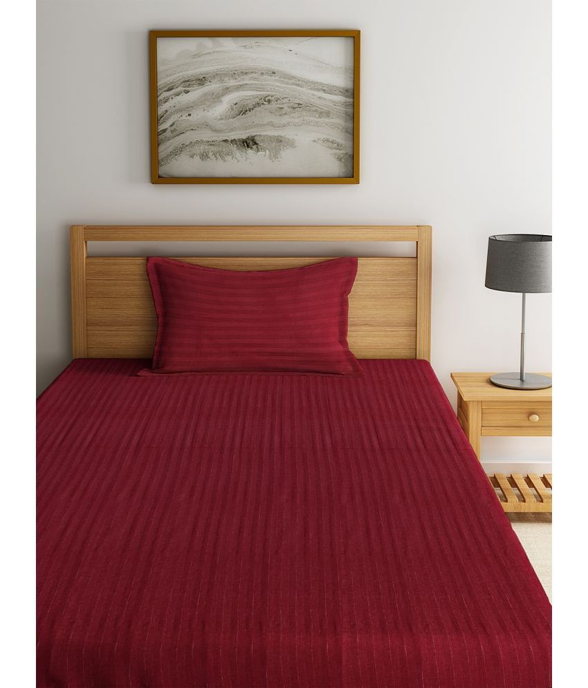     			Stop N Shop Satin Vertical Striped 1 Single Bedsheet with 1 Pillow Cover - Maroon