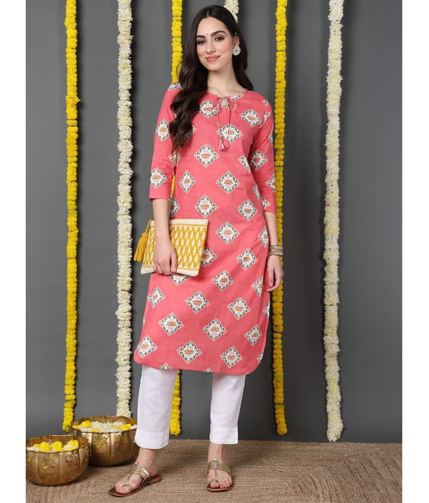     			Vaamsi Cotton Printed Straight Women's Kurti - Pink ( Pack of 1 )