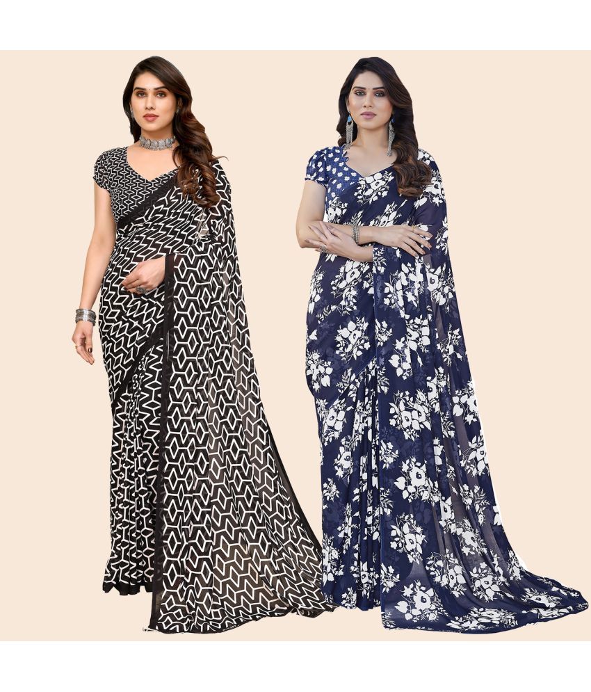     			ANAND SAREES Georgette Printed Saree With Blouse Piece - Multicolor ( Pack of 2 )