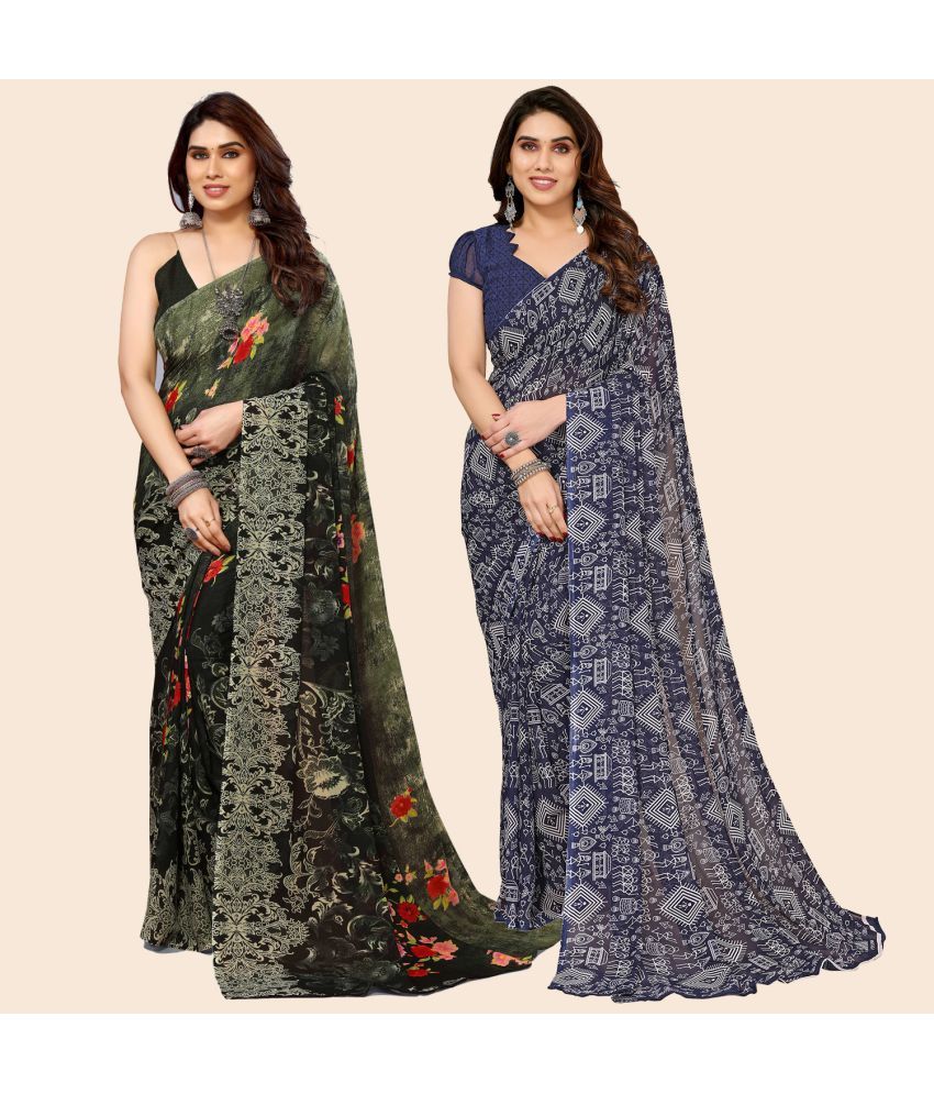     			ANAND SAREES Georgette Printed Saree With Blouse Piece - Multicolor ( Pack of 2 )