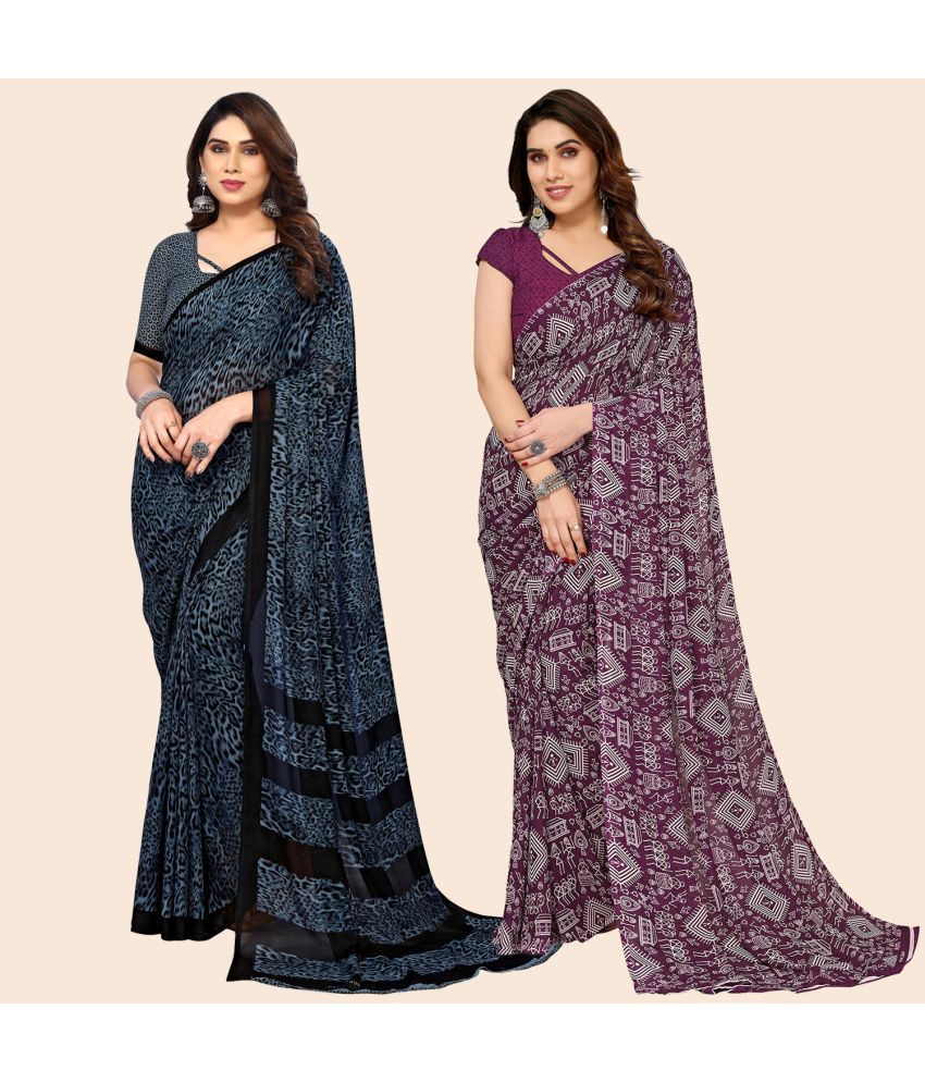     			ANAND SAREES Georgette Printed Saree With Blouse Piece - Multicolor ( Pack of 2 )