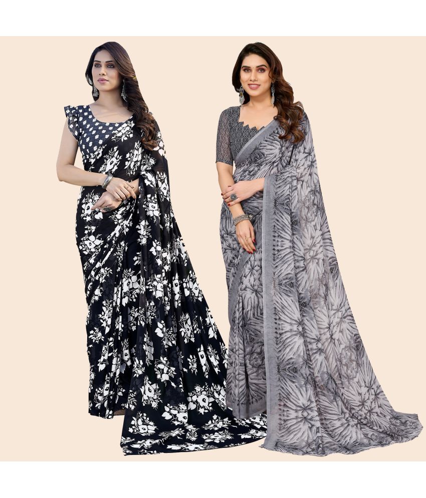     			ANAND SAREES Georgette Printed Saree With Blouse Piece - Multicolor ( Pack of 2 )