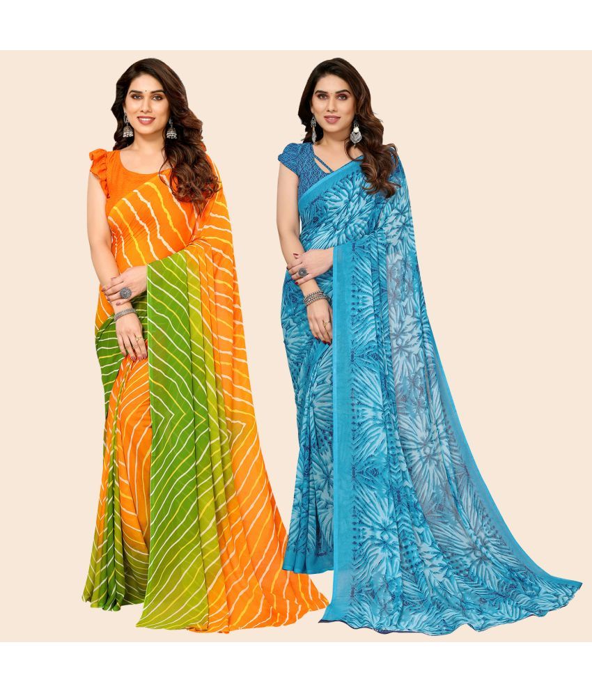     			ANAND SAREES Georgette Printed Saree With Blouse Piece - Multicolor ( Pack of 2 )