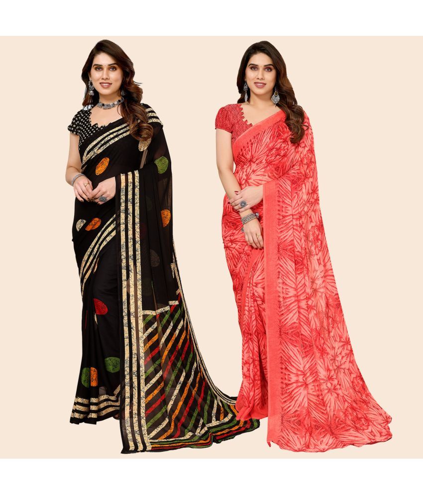     			ANAND SAREES Georgette Printed Saree With Blouse Piece - Multicolor ( Pack of 2 )