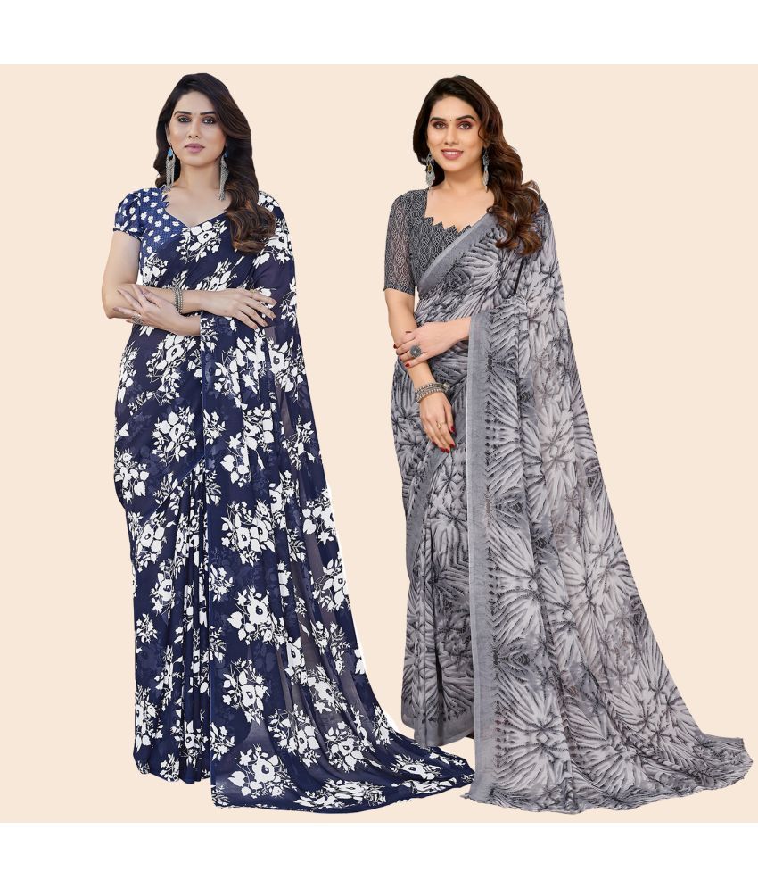     			ANAND SAREES Georgette Printed Saree With Blouse Piece - Multicolor ( Pack of 2 )