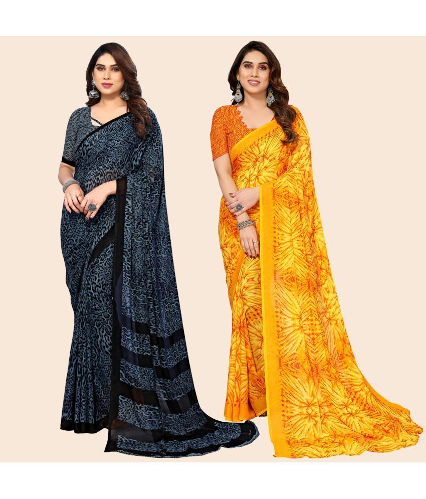     			ANAND SAREES Georgette Printed Saree With Blouse Piece - Multicolor ( Pack of 2 )