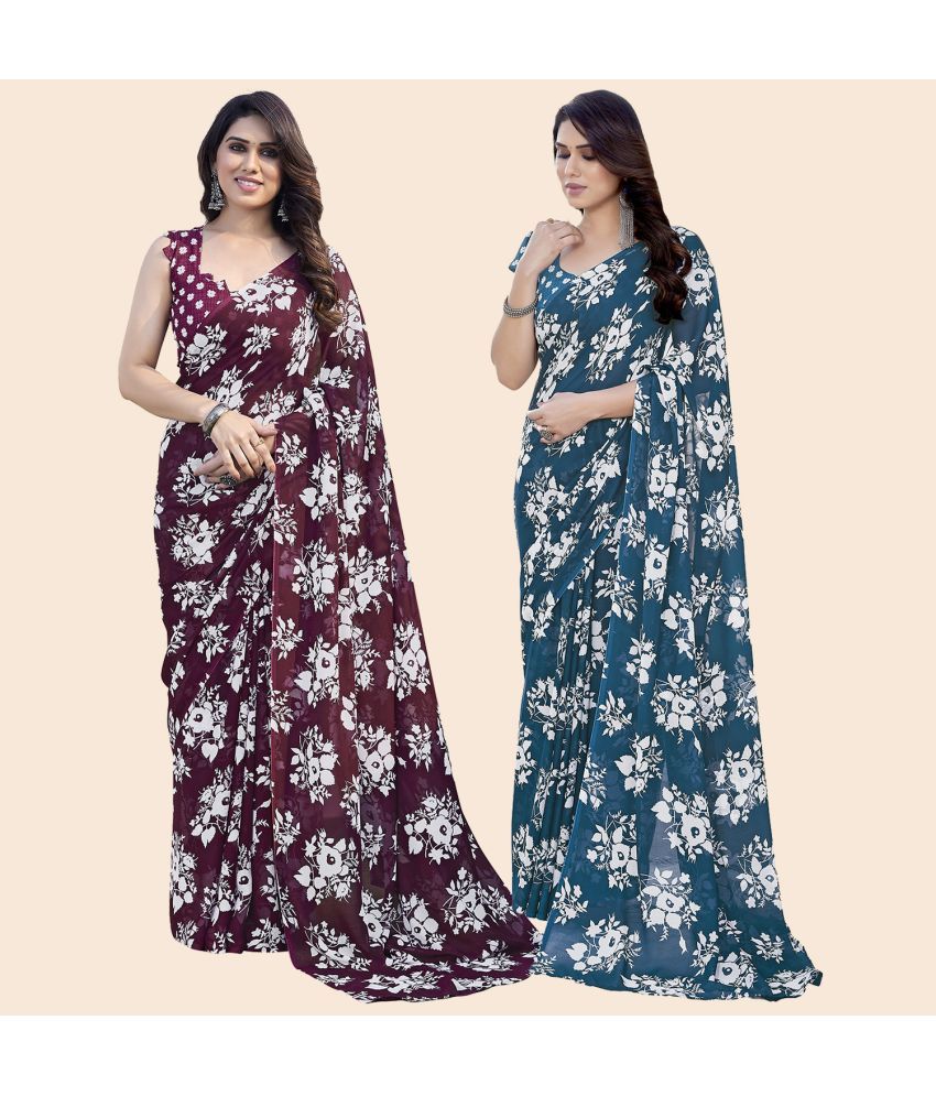     			ANAND SAREES Georgette Printed Saree With Blouse Piece - Multicolor ( Pack of 2 )