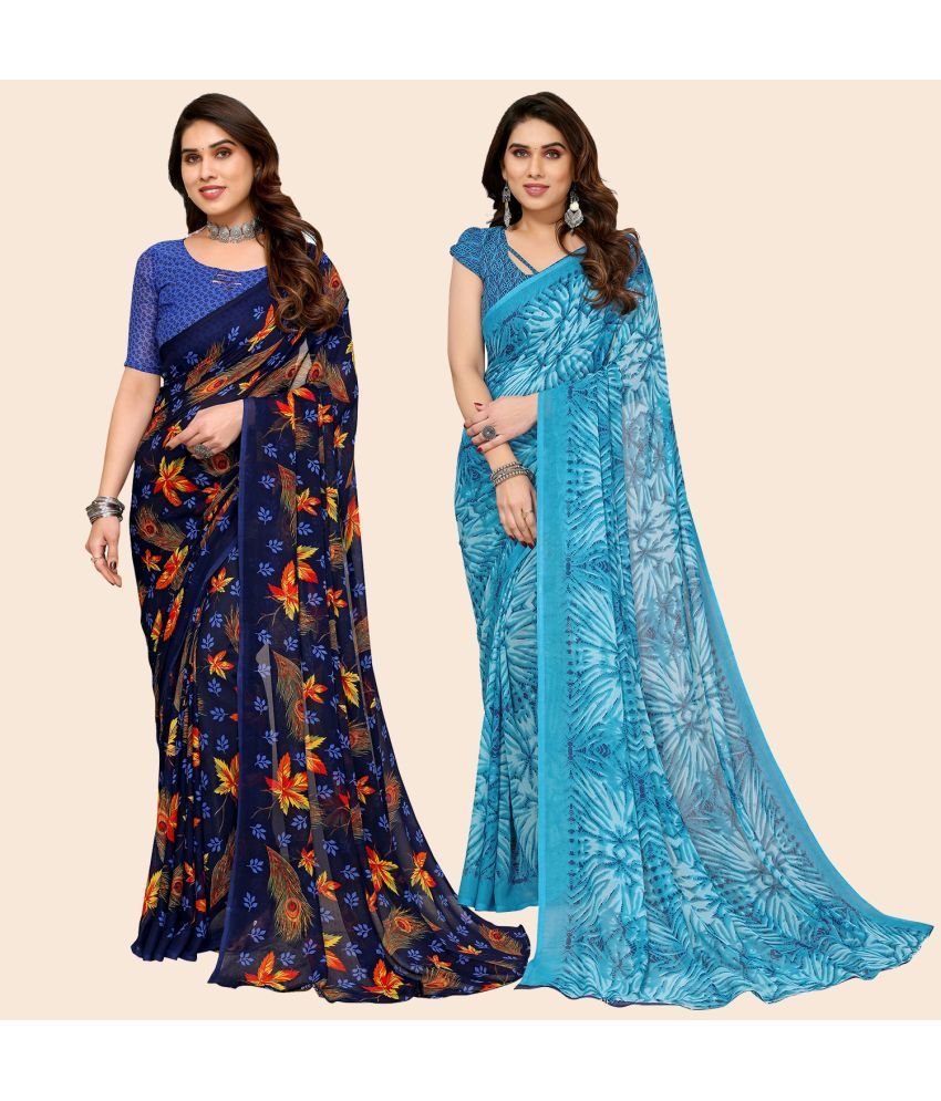     			ANAND SAREES Georgette Printed Saree With Blouse Piece - Multicolor ( Pack of 2 )