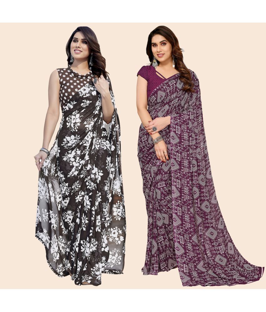     			ANAND SAREES Georgette Printed Saree With Blouse Piece - Multicolor ( Pack of 2 )