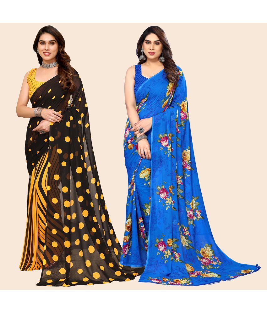     			ANAND SAREES Georgette Printed Saree With Blouse Piece - Multicolor ( Pack of 2 )