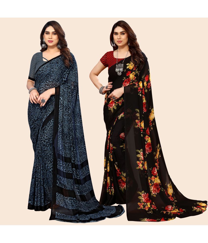     			ANAND SAREES Georgette Printed Saree With Blouse Piece - Multicolor ( Pack of 2 )