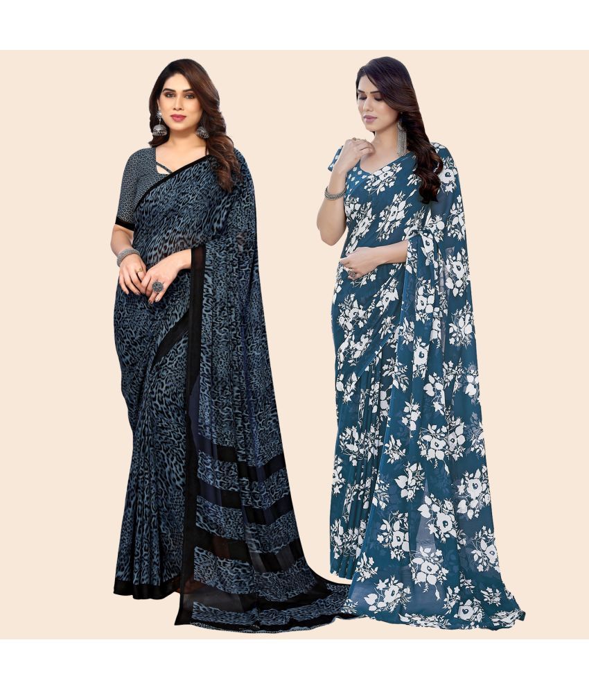     			ANAND SAREES Georgette Printed Saree With Blouse Piece - Multicolor ( Pack of 2 )