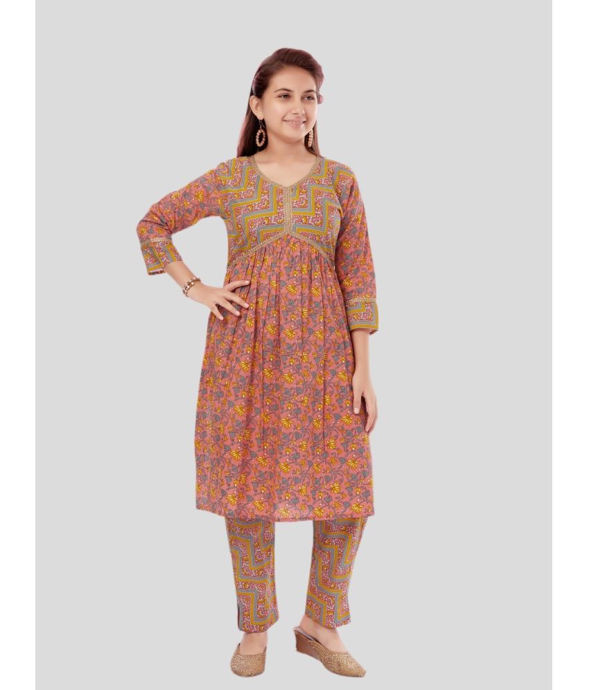     			Aarika Peach Cotton Girls Kurti ( Pack of 1 )