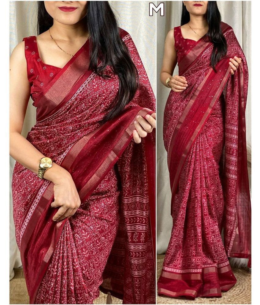     			Bhuwal Fashion Art Silk Printed Saree With Blouse Piece - Maroon,Brown ( Pack of 1 )