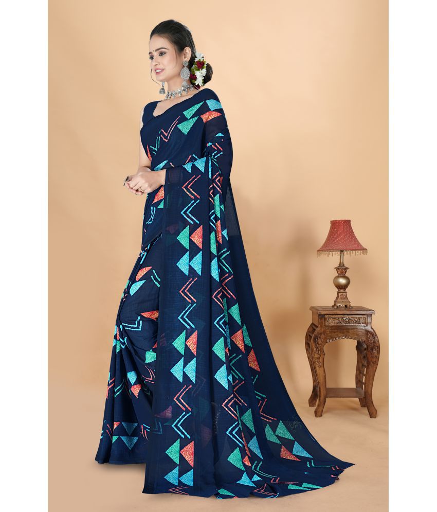     			Chashni Georgette Printed Saree With Blouse Piece - Blue ( Pack of 1 )