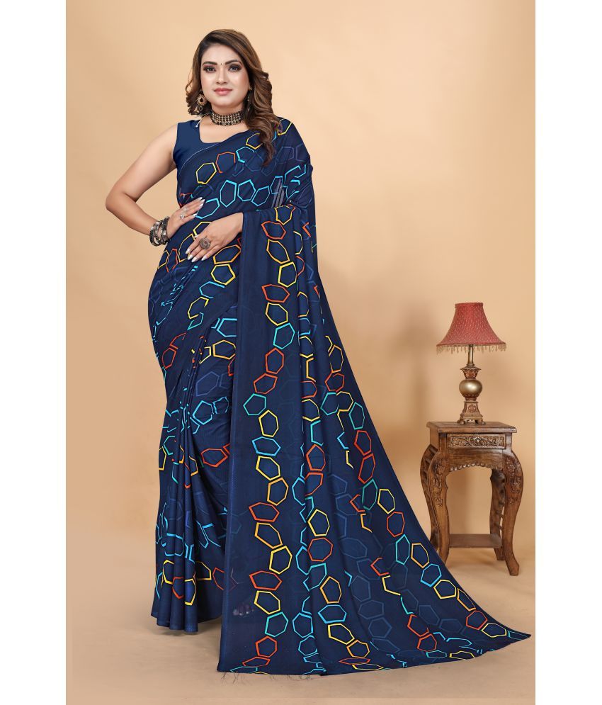     			Chashni Georgette Printed Saree With Blouse Piece - Navy Blue ( Pack of 1 )