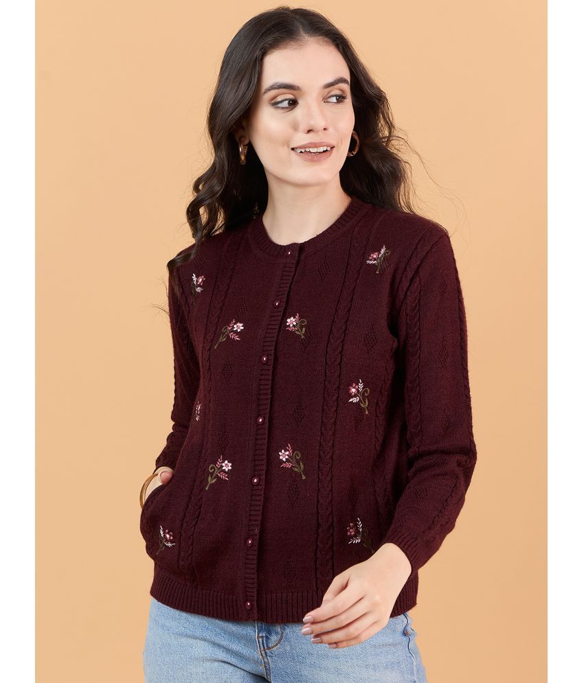     			Clapton Woollen Round Neck Women's Cardigans Dress - Maroon ( )