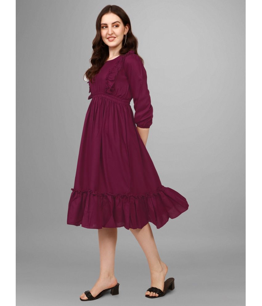     			Femvy Rayon Solid Midi Women's Fit & Flare Dress - Wine ( Pack of 1 )