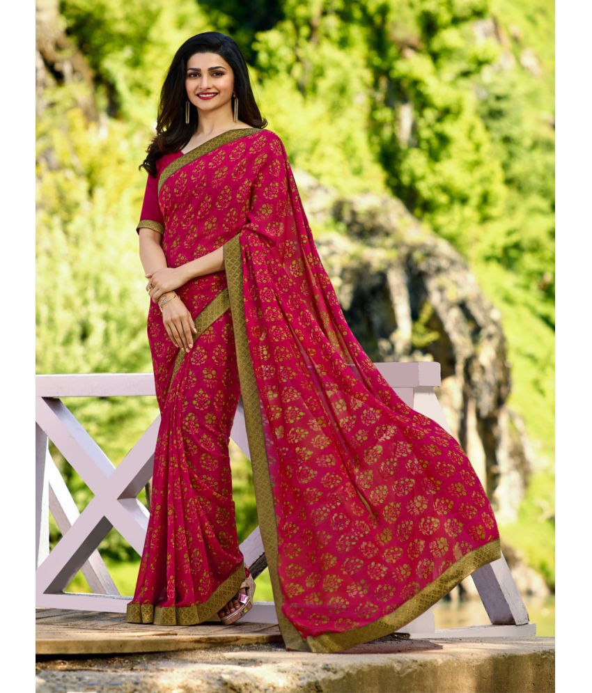     			Gazal Fashions Georgette Printed Saree With Blouse Piece - Red ( Pack of 1 )