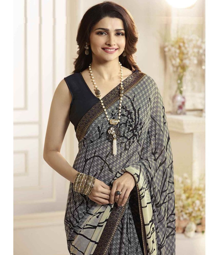     			Gazal Fashions Georgette Printed Saree With Blouse Piece - Grey ( Pack of 1 )